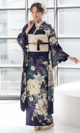 古代紫に牡丹と四季の花