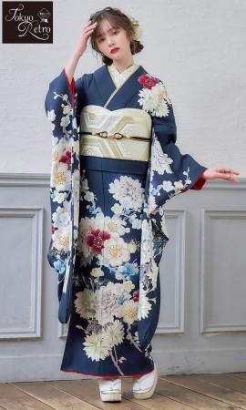 東京レトロ 紺に四季の花